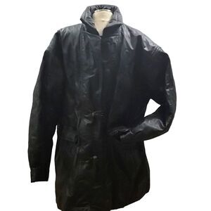 Vintage 80s Stratojac Men's Heavyweight Leather Parka Coat Black Belted XL